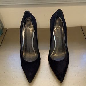 Stuart Weitzman Queen Black Suede Pointed Toe Pumps